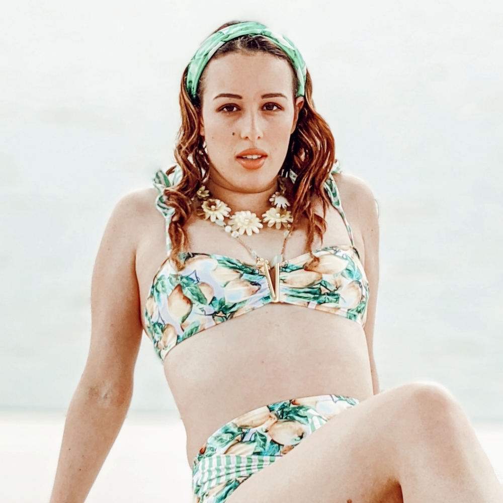 NWT Lemon Floral Striped Two Piece Bikini S:Sm-Med - Picture 7 of 8